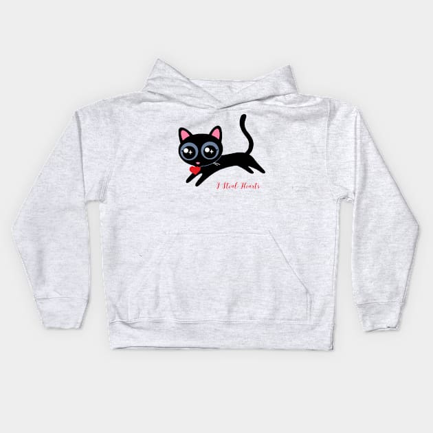 I Steal Hearts Cute Black Kitty Kids Hoodie by JayJayJackson